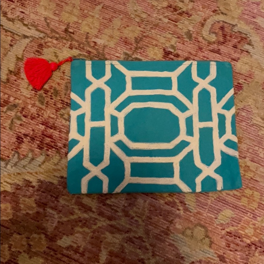 Blue & White Pouch with Orange Tassel